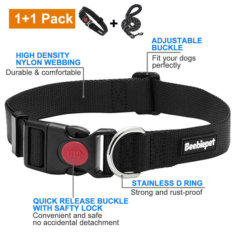 [Australia] - beebiepet 2 Packs Classic Dog Collar with Quick Release Buckle Adjustable Dog Collars for Small Medium Large Dogs collar+leash XS neck 7.5"-9.5" Black 