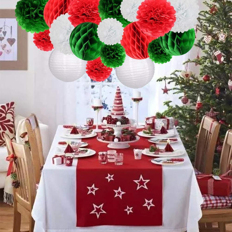 Fascola Pack of 16 Pieces Christmas New Year Hanging Decoration Paper Pom Poms Flowers Xmas Party Favor Baby Shower Birthday Wedding Home Decoration Red Green Green - PawsPlanet Australia