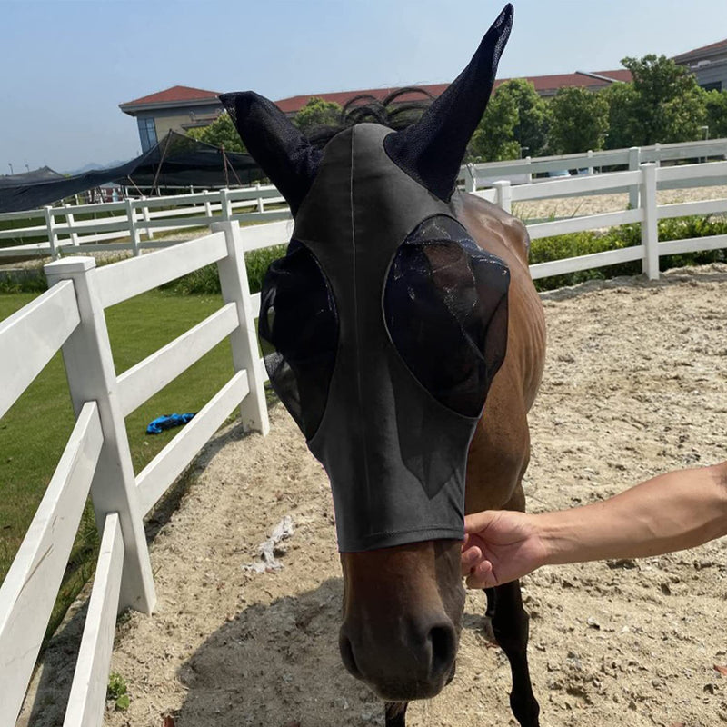 1 Piece Anti-Fly Horse Mask, Horse Mask with Earmuff Protection, Breathable Mesh, Anti-UV, Anti-Mosquito, Insect, Elastic Fly Mask (Black) - PawsPlanet Australia
