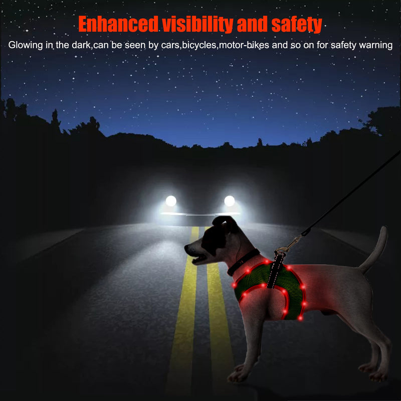 YILUSH LED Dog Harness,USB Rechargeable Light Up Harness for Dogs,Adjustable Glowing Dog Vest No Pull No Choke,Mesh Illuminated Reflective Suit for Small, Medium, Large Dogs green - PawsPlanet Australia