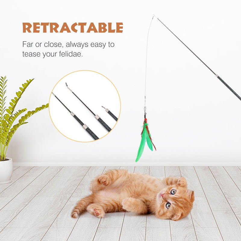Pawaboo Feather Teaser Cat Toy, 7PCS Extensible Interactive Feather Wand Cat Toy Flying Feather Cat Catcher with Extra Long 38.6" Wand and Small Bell, Fun Exerciser Playing Toy, Colorful Stripes - PawsPlanet Australia