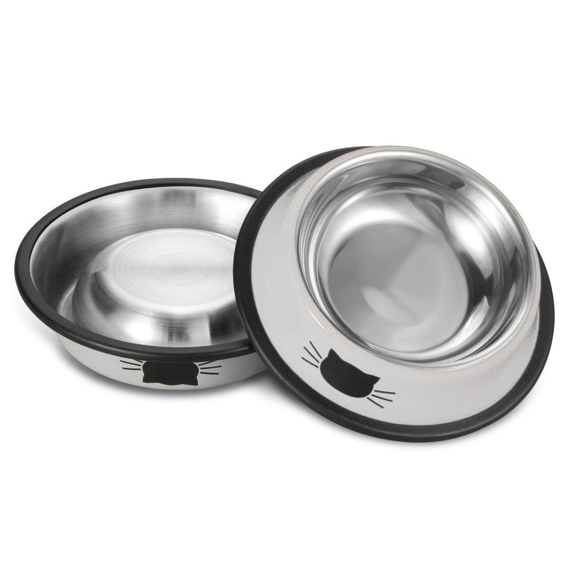 [Australia] - Comsmart Stainless Steel Pet Cat Bowl Kitten Puppy Dish Bowl with Cute Cats Painted Non-Skid for Small Dogs Cats Animals (2 Pack) Grey/Grey 