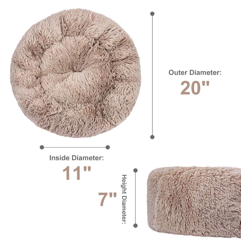 [Australia] - JOEJOY Dog Beds,Orthopedic Round Bed for Small Medium Large Dogs,Soft Fluffy Faux Fur Donut Cuddler Cat Cushion Beds,Short Plush Anti Anxiety Puppy Beds Machine Washable (20/23 inch) Donut Small 20" x20''x7'' Beige Plush 