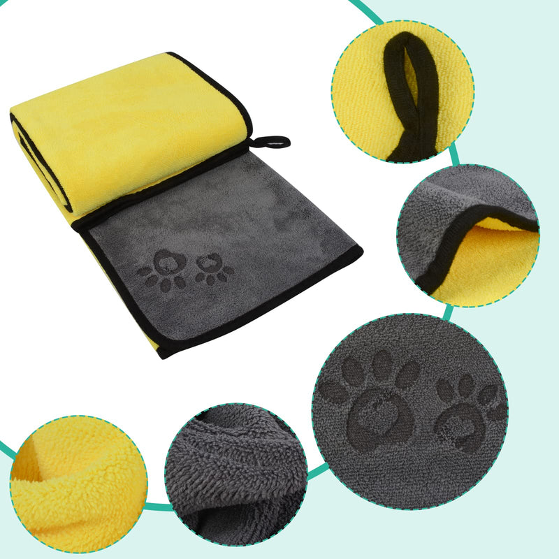 SUNLAND Dog Towel Super Absorbent Pet Bath Towel Ultra Soft Microfiber Dog Drying Towel for Small Medium Large Dogs and Cats Yellow & Grey grey/yellow - PawsPlanet Australia