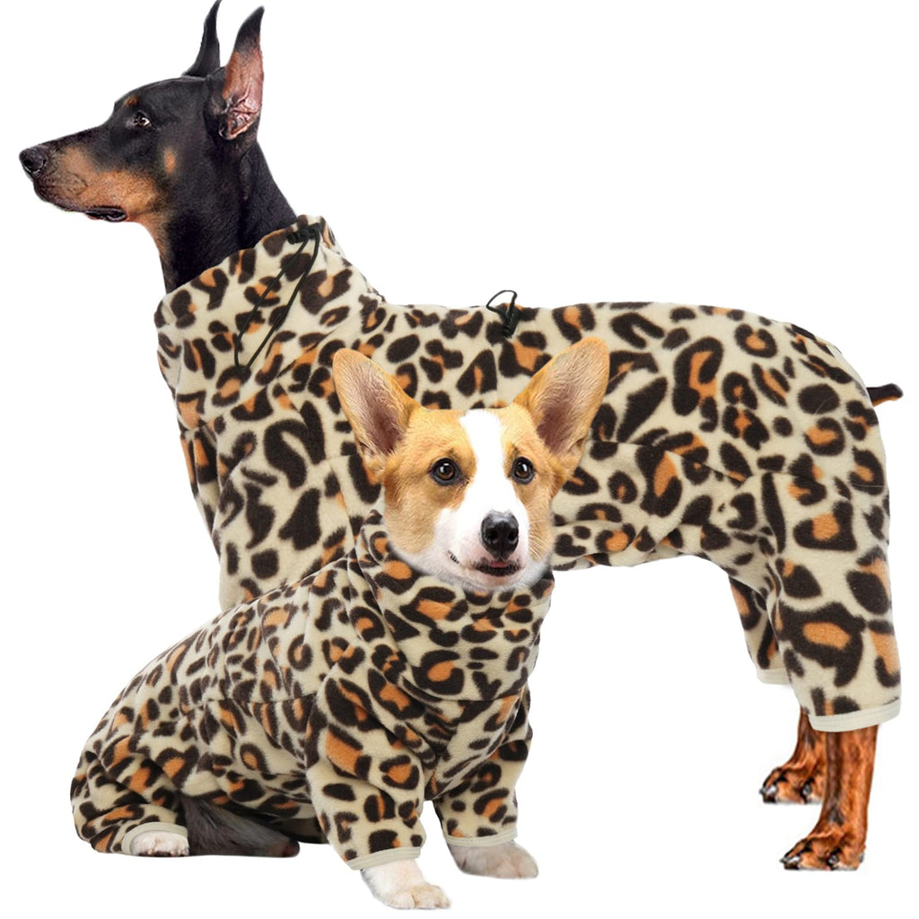 ROZKITCH Dog Winter Coat Soft Fleece Pullover Pajamas, Pet Windproof Warm Cold Weather Jacket Vest with Reflective Zipper, Onesie Jumpsuit Apparel Outfit Clothes for Small Medium Large Dog Brown XL X-Large Leopard Brown - PawsPlanet Australia