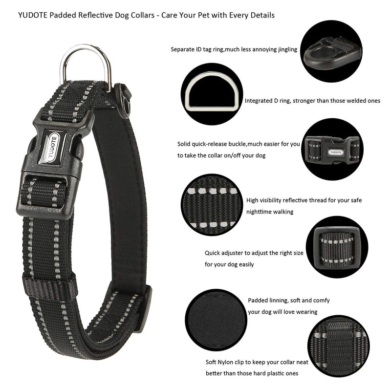 YUDOTE Dog Collar Extra Small Strong Reflective Nylon with Soft Neoprene Padded Linning for Growing Puppies,Black XS (Pack of 1) Black - PawsPlanet Australia