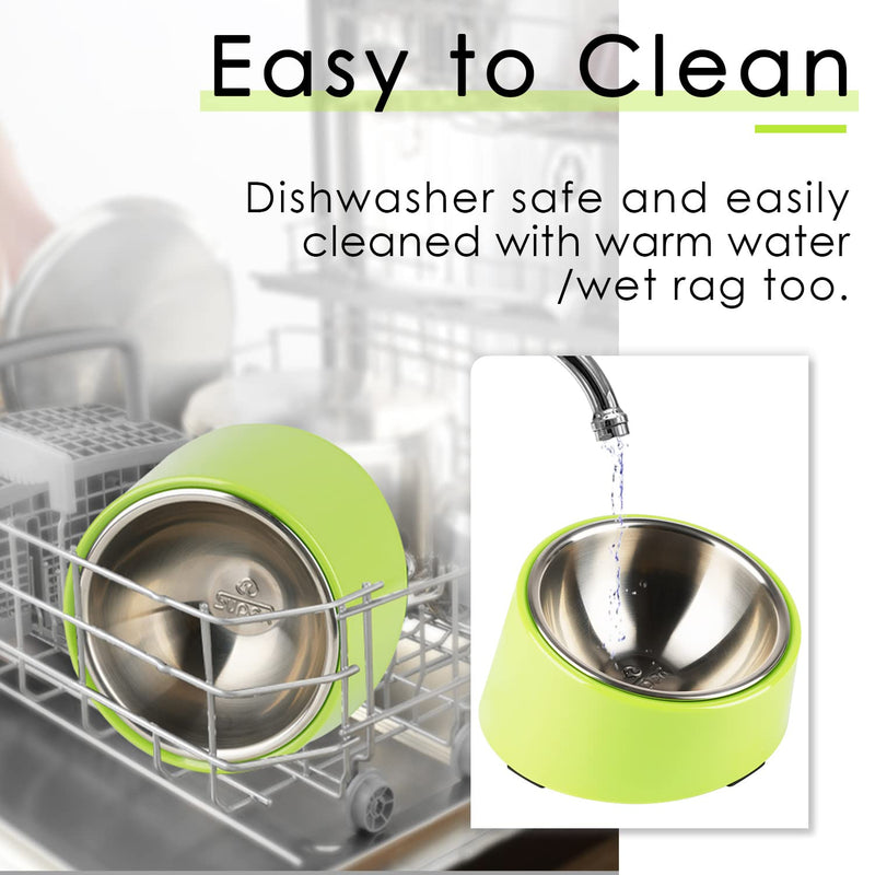 SUPERDESIGN Mess Free 15° Slanted Bowl for Dogs and Cats, Tilted Angle Bulldog Bowl Pet Feeder, Non-Skid & Non-Spill, Easier to Reach Food L/600ml Green L/3 Cup - PawsPlanet Australia