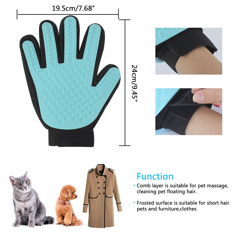 [Australia] - GES Pet Grooming Glove, Set of 2 Deshedding Brush Glove, Hair Remover Brush Efficient Pet Hair Remover Mitt, Deshedding Tool for Cats Dogs with Left and Right Hand Light Blue 