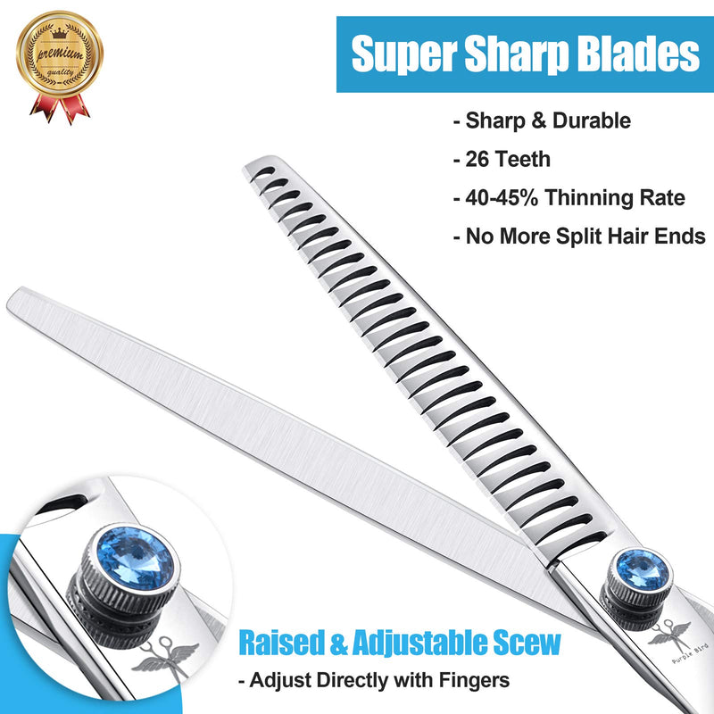 PURPLEBIRD 8 Inch Left Handed Straight Dog Grooming Scissors Professional Pet Chunker Shears Safety Noiseless Blunt Tip Trimming Shearing for Dogs Cats Japanese Stainless Steel Silver 8 Inch Left Handed Chunker - PawsPlanet Australia