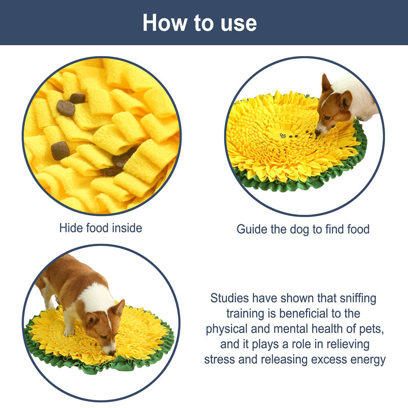 FY FIBER HOUSE Pet Snuffle Mat for Dogs, Feeding Mat Encourages Natural Foraging Skills, Stress Relief, Dog Puzzle Toys Treat Dispenser, Machine Washable - Perfect for Any Breed (Sunflower) 26" x 26" - PawsPlanet Australia