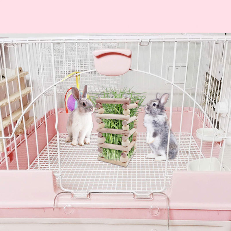 Rabbit Hay Feeder Rack Bunny Wooden Standing Food Manager Grass Holder with Cleaning Set Cage Accessories for Small Animal Chinchilla Guinea Pig - PawsPlanet Australia