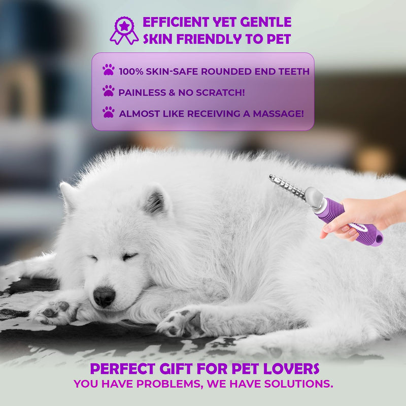GENPEPADO Dematting Undercoat Rake Comb for Dogs & Cats with Long 2.5-In Stainless Steel Safety Blades for Removing Knots, Mats & Tangles - Pet Grooming Deshedding Brush Tool with Anti-Slip Grip purple rake - PawsPlanet Australia