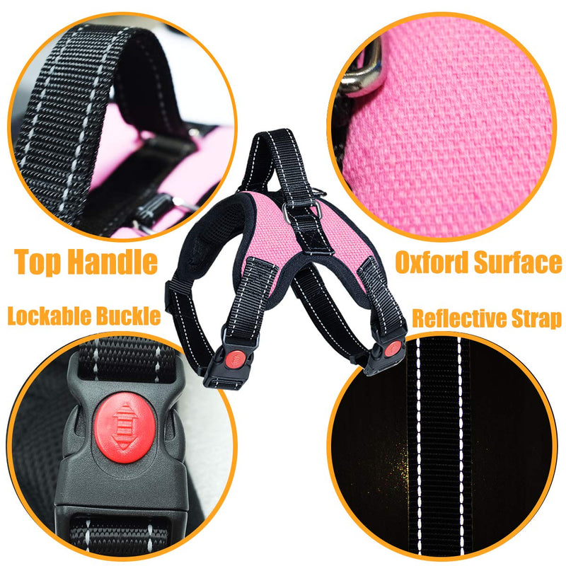 Musonic No Pull Dog Harness Breathable Adjustable Comfort Free Lead Included for Small Medium Large Dog Best for Training Walking S Pink - PawsPlanet Australia