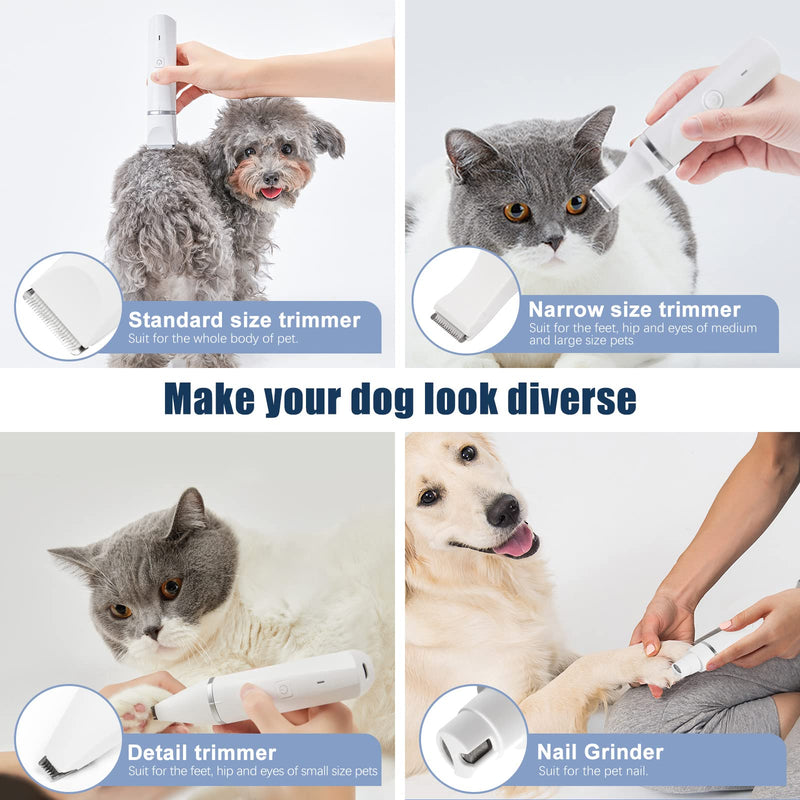 in 1 quiet dog clipper for poodles: IPX7 waterproof dog hair clipper small with 4 sizes trimmer head, rechargeable paw clipper dog for cats, eyes, ears, face, body white - PawsPlanet Australia