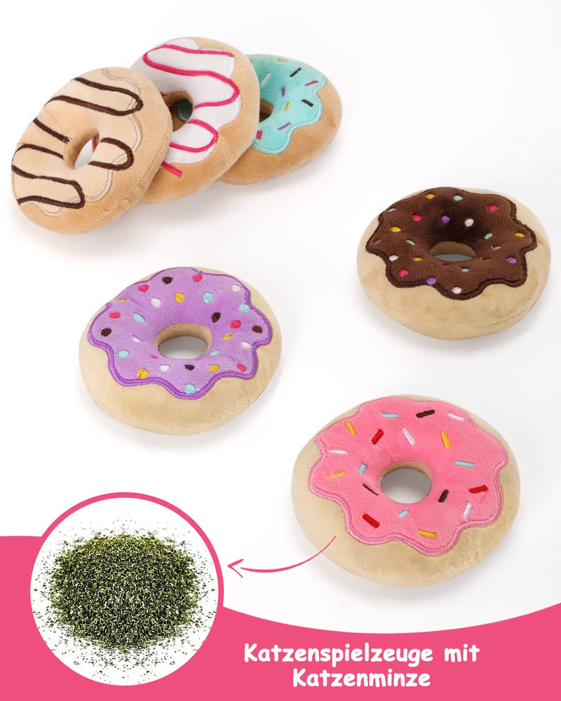 Rhdekoein Pack of 6 Donut Cat Toys Catnip Toys Cat Toys Kitten Chew Knickknack Interactive Pillow Catnip Plush Toys Kitty Gift Ideas Accessories - PawsPlanet Australia