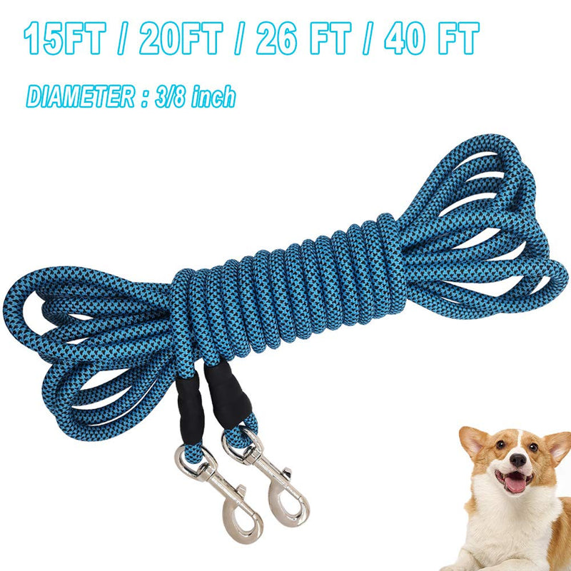 YUCFOREN Check Cord/Tie Out Long Rope Leash for Dog Training 15FT 20FT 26FT 40FT Obedience Recall Training Agility Lead for Large Medium Small Dogs, Great for Training, Camping, Playing, Backyard Black blue - PawsPlanet Australia