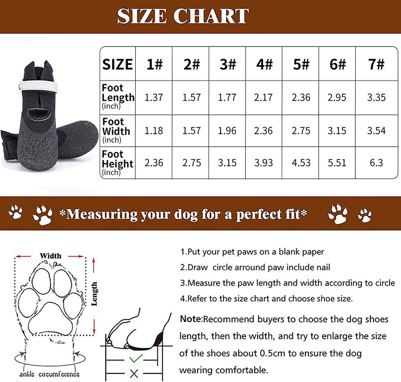 URBEST Dog Boots,Waterproof Rugged Pet Dog Shoes Puppy Rain Boots, Large Dog Boots Non Slip Black Rubber Sole Reflective Velcro Strap Breathable Paw Protectors,4 Pcs 4# - PawsPlanet Australia