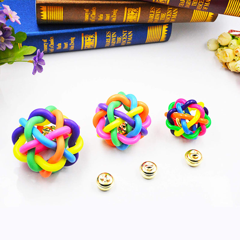 NANAOUS 6 PC Pet Puppy Dog Cat Colorful Dog Rubber Ball with Bell, 5.5 cm / 6.5 cm 6.8 cm / 7cm / 8.5 cm / 9.5Woven Ball, with Bell Dog Toy Ball Pet Supplies, Interactive Dog/Cat Toy Ball - PawsPlanet Australia