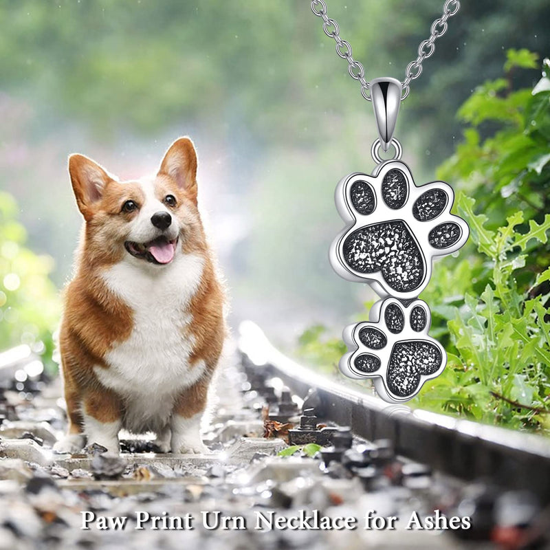 Dog Pet Urn Necklace for Ashes Sterling Silver Double Paw Print/Cross/Dog with Girl/Infinity Memorial Ash Keepsake Cremation Jewelry Gifts for Women Dog Cat Lovers - PawsPlanet Australia