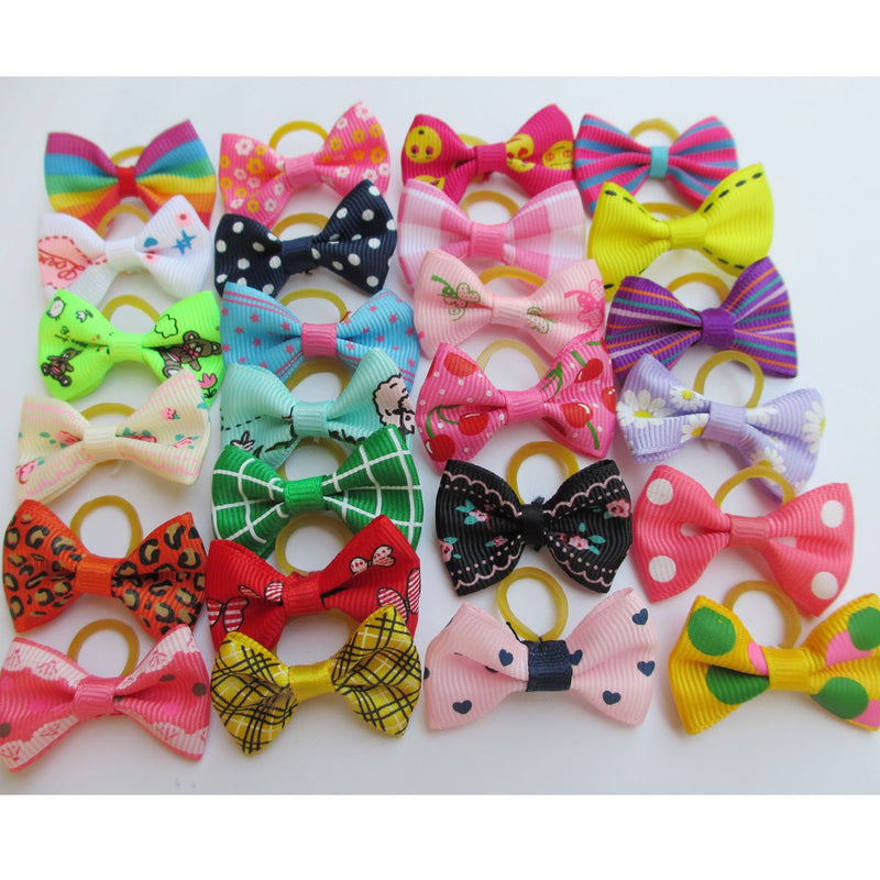 Chenkou Craft 50pcs/25pairs Puppy Yorkie Dog Hair Bows with Rubber Band Pet Grooming Products Mix Colors Varies Patterns Pet Hair Bows Dog Accessories - PawsPlanet Australia