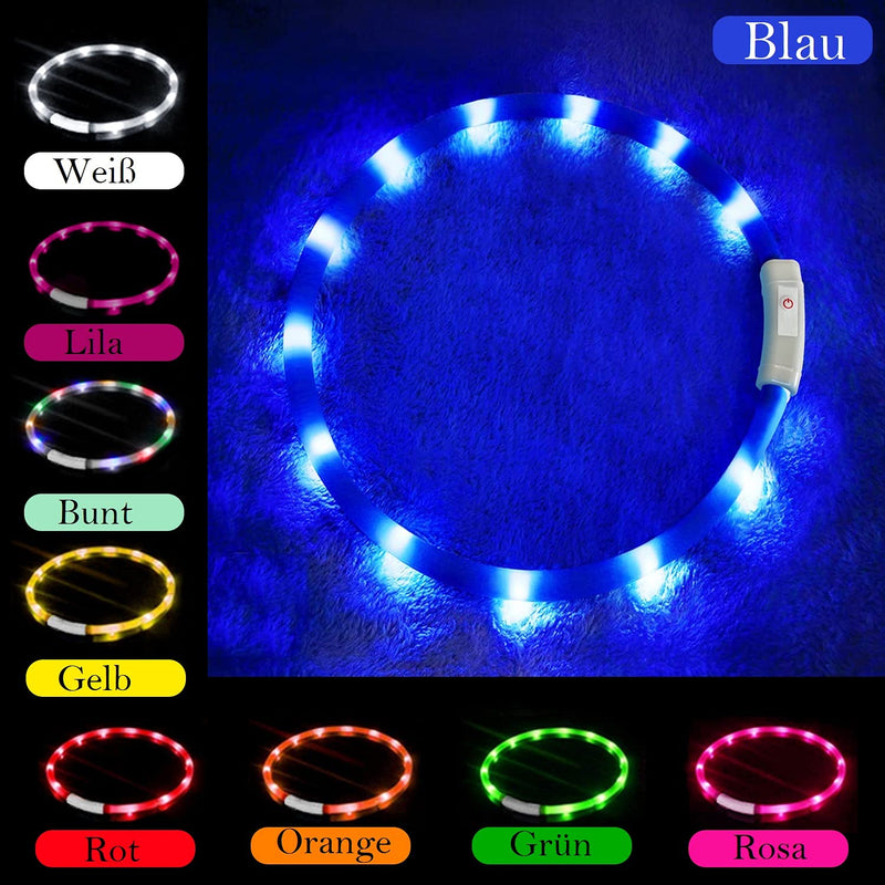 AnicollLED Dog Collar, USB Rechargeable Glowing Pet Safety Collars, Adjustable Cut to Any Size - Light Up Dog Collar for Small Medium Large Dogs and Cats- 3 Modes 12 Lights(Blue) Blue - PawsPlanet Australia