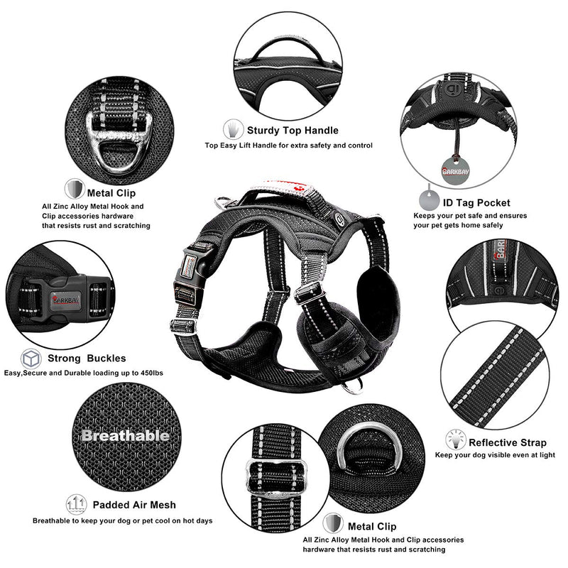 BARKBAY No Pull Dog Harness Large Step in Reflective Dog Harness with Front Clip and Easy Control Handle for Walking Training Running with ID tag Pocket Small Black - PawsPlanet Australia