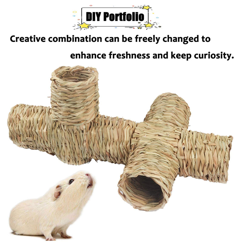 PINVNBY 4pcs Nature Hideaway Grass Tunnel Toy with Chew Ball Toys,Straw Tunnel House with Multiple Entrances,Guinea Pig Tunnels Toys for Guinea Pig,Chinchilla,Hedgehog,Ferrets,Bunny and Budgies - PawsPlanet Australia