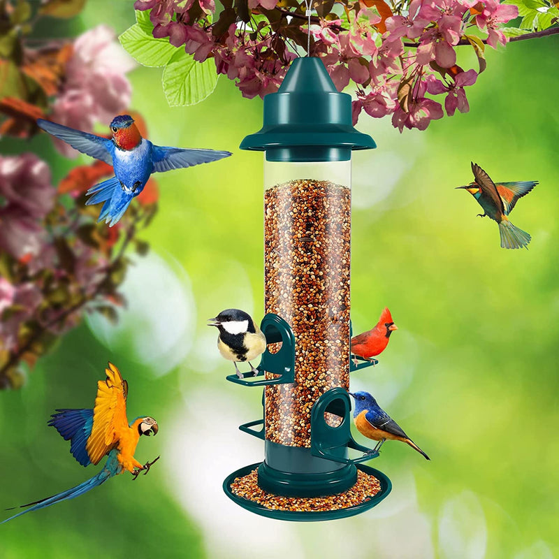 Bird Feeders Hanging, Bird Feeder with 4 Feeding Holes & 4 Perches, Natural Green Bird Seed Feeder with Food Tray, Bird Feeders for Small Birds - PawsPlanet Australia