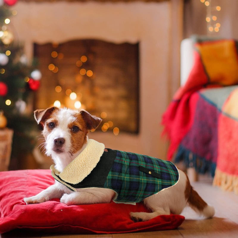 CITÉTOILE Warm fleece dog coat, winter coat, winter jackets for small/large/medium dogs, dog jacket, dog clothes, dog sweater with harness hole, Chihuahua coat for outdoor indoor, L Large green-black checked - PawsPlanet Australia