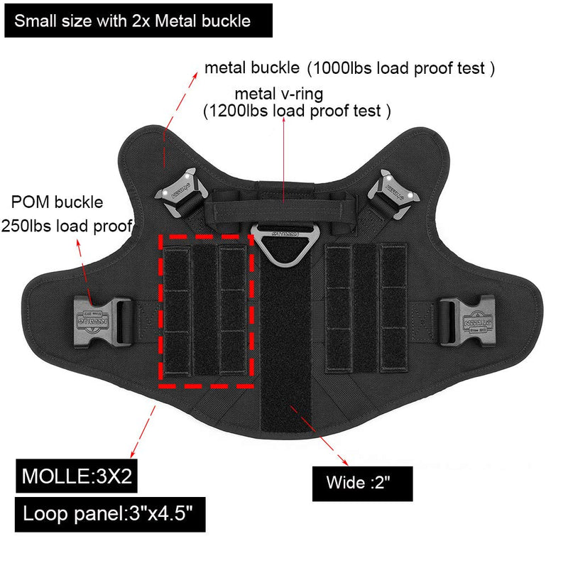 ICEFANG Tactical Dog Harness with 2X Metal Buckle,Working Dog MOLLE Vest with Handle,No Pulling Front Leash Clip,Hook and Loop for Dog Patch (S (22"-27" Girth), Black) S (Neck:14"-18" ; Chest:22"-27" ) - PawsPlanet Australia