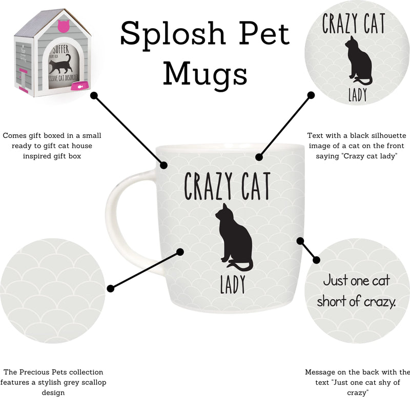 Splosh Precious Pets Mug Collection – Crazy Cat Lady, Grey and Black Ceramic Mug with Pet Silhouette, Gift Boxed, Dishwasher Safe - PawsPlanet Australia