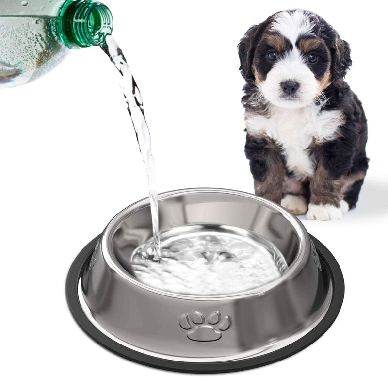 2 Stainless Steel Dog Bowls, Dog Feeding Bowls, Dog Plate Bowls with Rubber Bases, Small, Medium and Large Pet Feeder Bowls and Water Bowls XS-7oz - PawsPlanet Australia