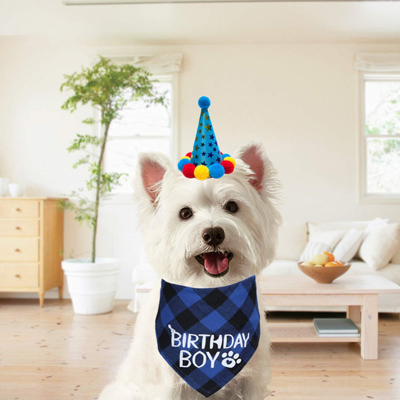 STMK Dog Birthday Bandana, Dog Birthday Boy Bandana Triangle Scarf with Cute Dog Birthday Hat for Dog Birthday Party Supplies Blue Small - PawsPlanet Australia