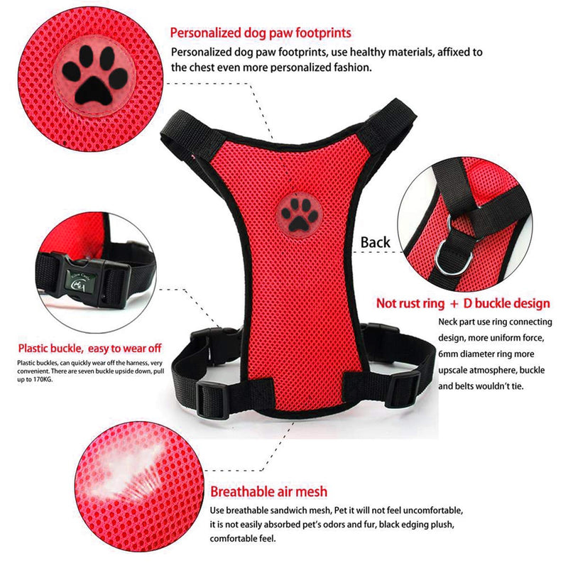 MASO Dog Safety Car Vest Harness Pet Dog Adjustable Car Mesh Harness Seat Belt Travel Strap Vest with Car Seat Belt Lead Clip for Trip, Daily Use, Road Travel Walks, etc.(M,Red) M,Red - PawsPlanet Australia