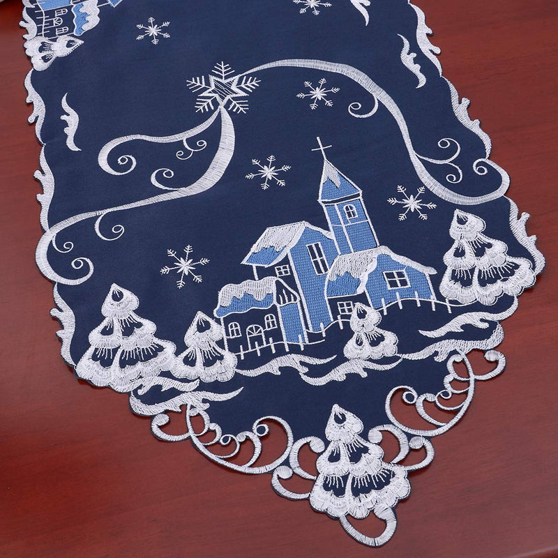 Simhomsen Decorative Navy Blue Table Runners for Christmas Holidays, A Charming Village in A Snowing Winter Night, Embroidered 14 × 69 inch 14 by 69 inch - PawsPlanet Australia