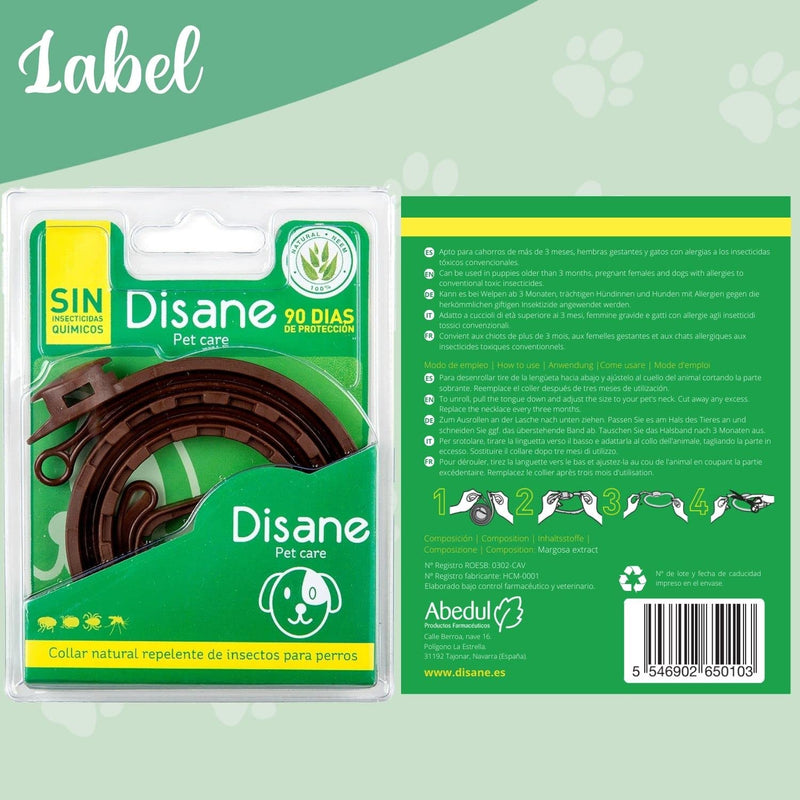 DISANE 100% Natural Pest Collar for Dogs | 3 months protection against insects and parasites: defense against fleas, ticks and mosquitoes - Leishmania | Antiparasitic collar for dogs and puppies - PawsPlanet Australia