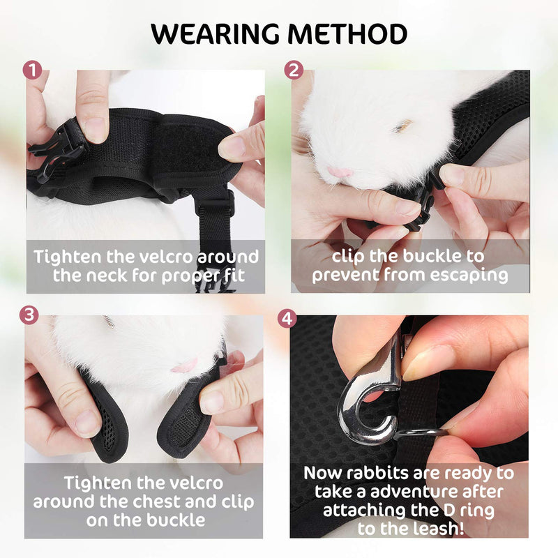 Pettom Bunny Rabbit Harness with Stretchy Leash Cute Adjustable Buckle Breathable Mesh Vest for Kitten Small Pets Walking S(Chest:10.8-12.9 in) Black - PawsPlanet Australia