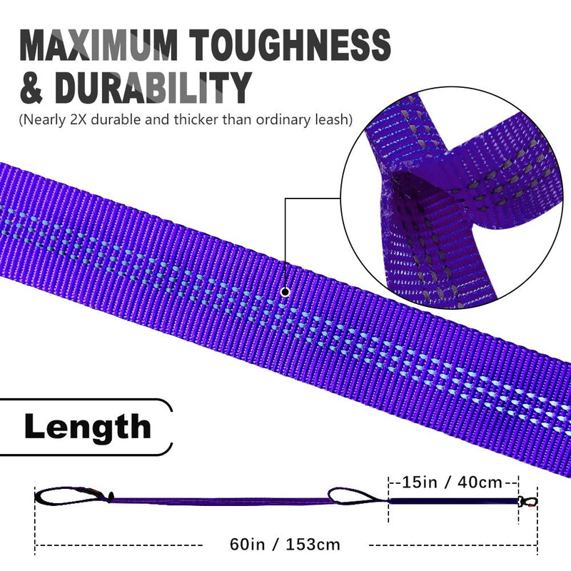 [Australia] - ThinkPet Bungee Dog Leash 5ft Long - Padded Traffic Handle - Heavy Duty - Double Handles Lead for Control -Shock Absorption Safety Training Leashes for Large Dogs or Medium Dogs Purple 