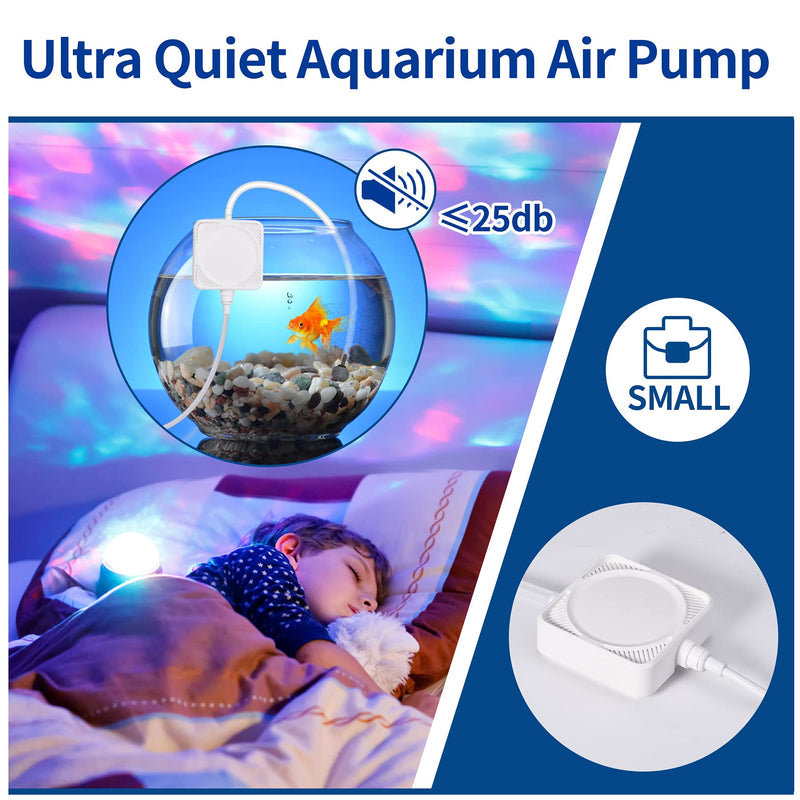 Woliver Aquarium Air Pump,1W Fish Air Pump for 1-15 Gallon Fish Tank, Ultral Quiet Oxygen Pump Aquarium Aerator with Air Pump Stone Accessories White - PawsPlanet Australia