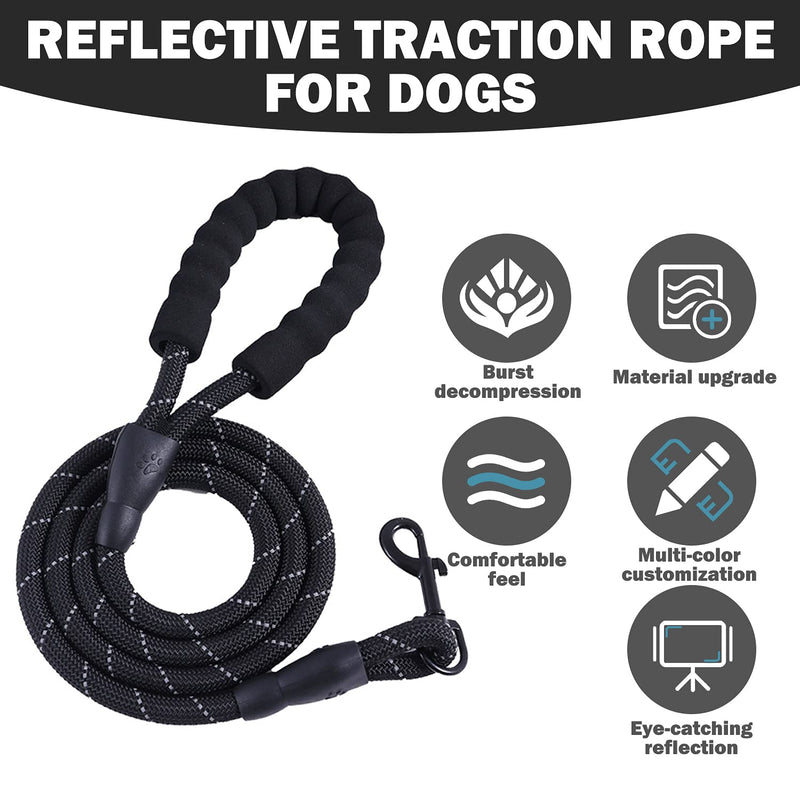 CTCK WINNING 5 Ft Strong Dog Leash with Comfortable Padded Handle, High Reflective Heavy Duty Leash-Suitable for Medium and Large Dogs(Black) Black - PawsPlanet Australia