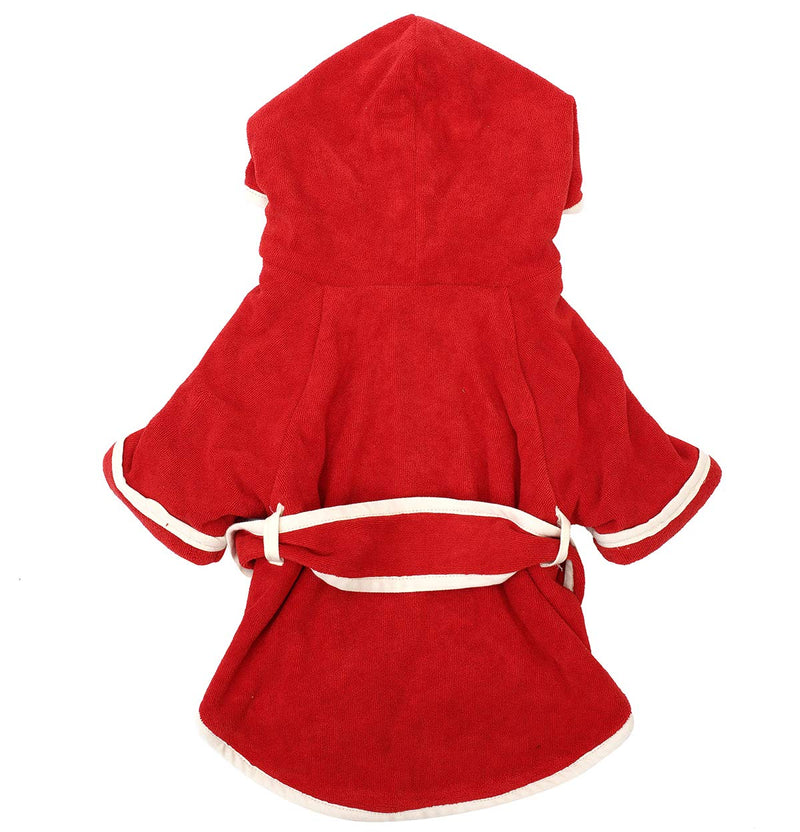 Dog bathrobe towel, dry fast dog robe with hoodies, microfibre dog towel wrap super absorbent pet dog cat bath robe towel - Red - S - PawsPlanet Australia