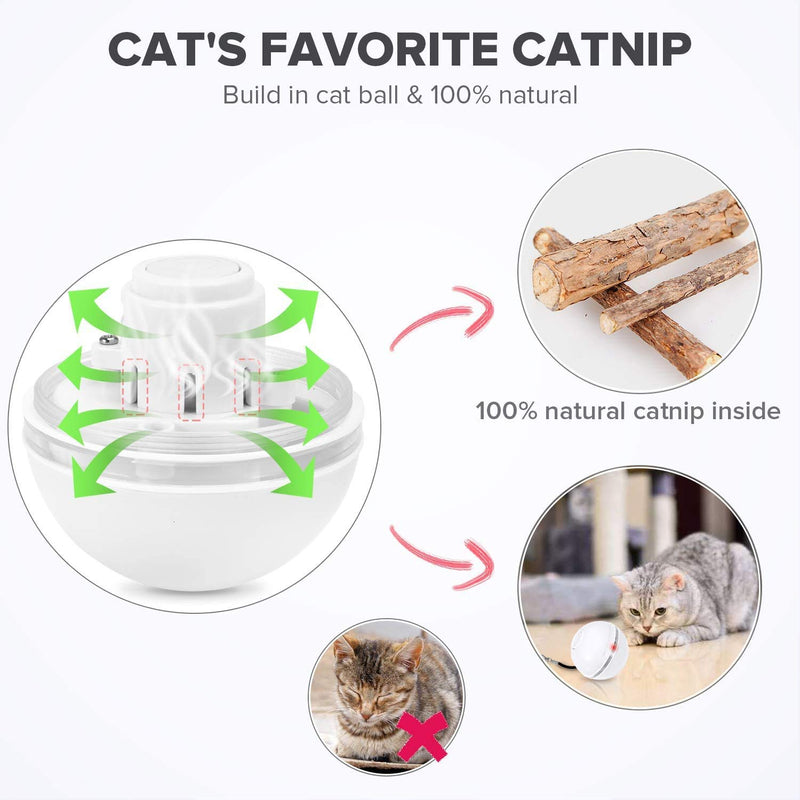 Feeko Interactive Cat Toys for Indoor Cats, Automatic Rolling Kitty Toys, Build-in Catnip Spinning Color Led Light, USB Charging Timing Motion Ball with Feather/Bells Toys for Cats/Kitten white - PawsPlanet Australia