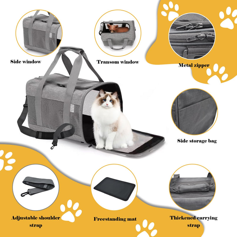 MUYG Travel Carrier for Cats,Cat Soft-Sided Carriers Collapsible Ventilated Breathable Puppy Carrier for Small Dogs Airline Approved Cats Carrier for Small Medium Cat Dog Puppies Under to 15 Lb(Grey) - PawsPlanet Australia