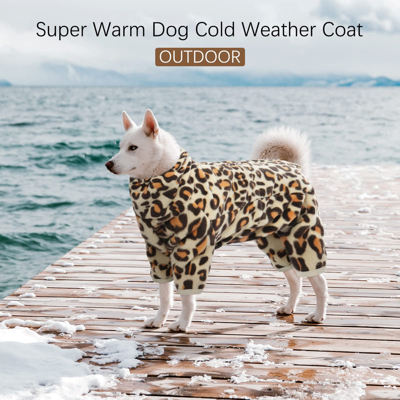 ROZKITCH Dog Winter Coat Soft Fleece Pullover Pajamas, Pet Windproof Warm Cold Weather Jacket Vest with Reflective Zipper, Onesie Jumpsuit Apparel Outfit Clothes for Small Medium Large Dog Brown XL X-Large Leopard Brown - PawsPlanet Australia