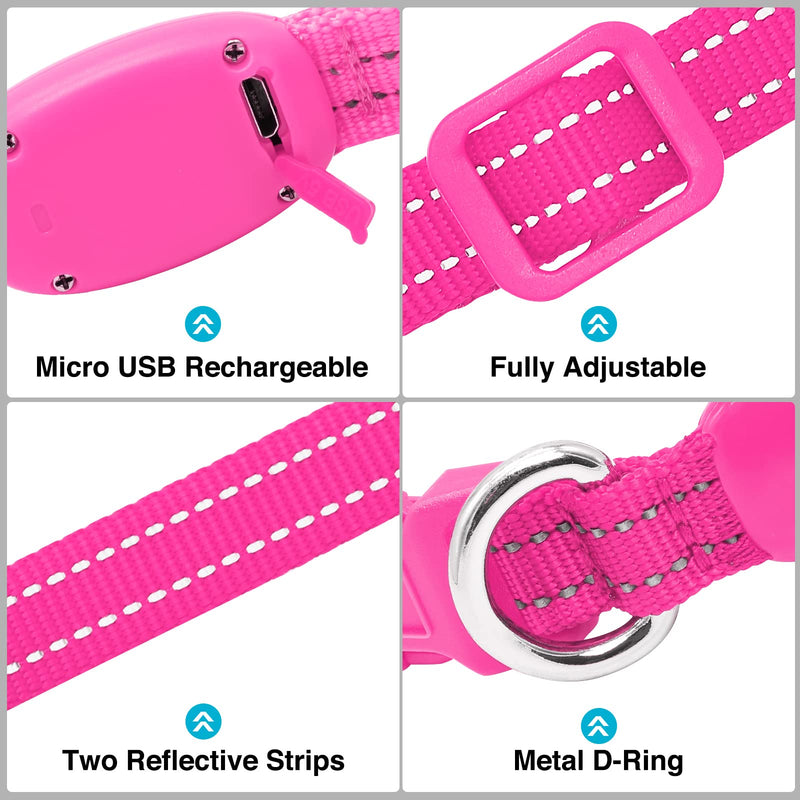KOSKILL Luminous Dog Collar Rechargeable USB LED Dog Collar Waterproof Luminous Dog Collar Adjustable Super Bright for Small Dogs (Pink, S) Pink S - PawsPlanet Australia