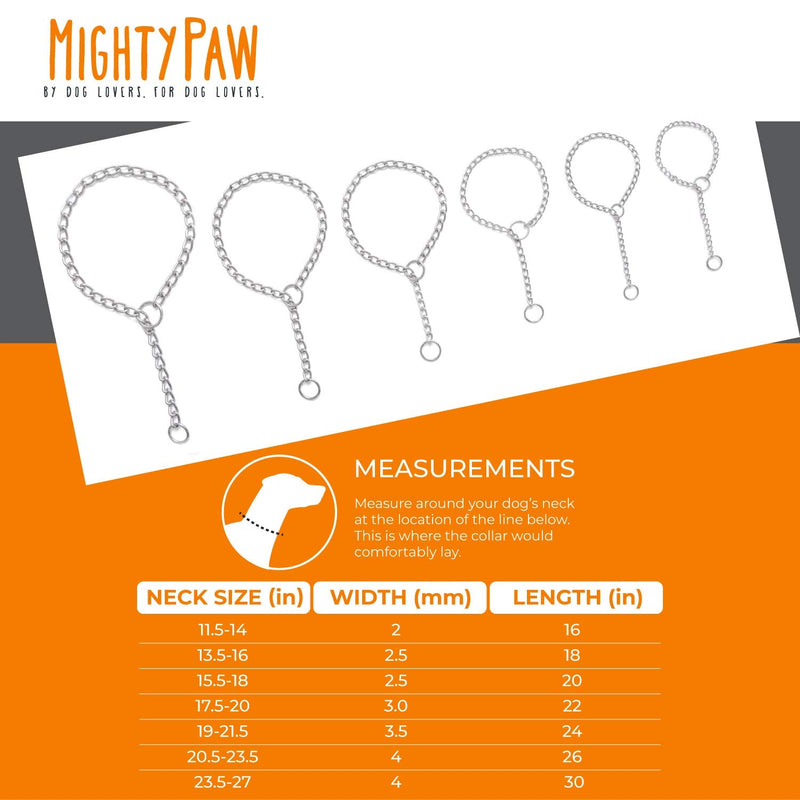Mighty Paw Slip Collar. Premium Stainless Steel Choke Collar. Strong, Durable, Weather Proof, Tarnish Resistant Metal Chain. No Pull Dog Training Collar. 16" - PawsPlanet Australia