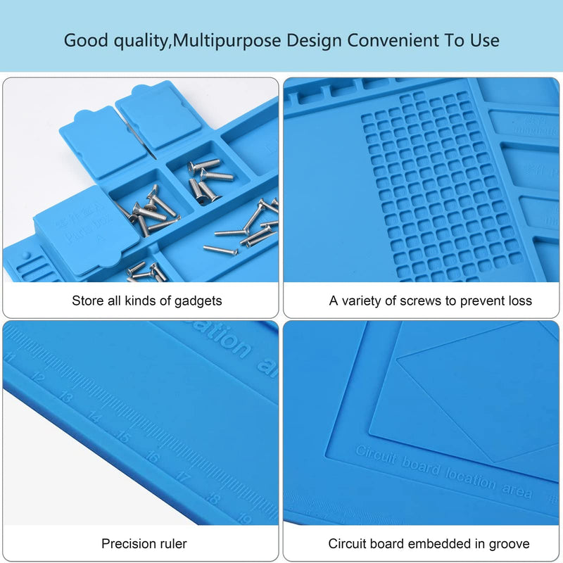 Preciva Silicone Mat 500℃ Heat-Resistant Magnetic Work Mat Work Pad Repair Mat Soldering Mat Antistatic for Soldering Guns, Hot Guns - 45x 30cm Blue - PawsPlanet Australia