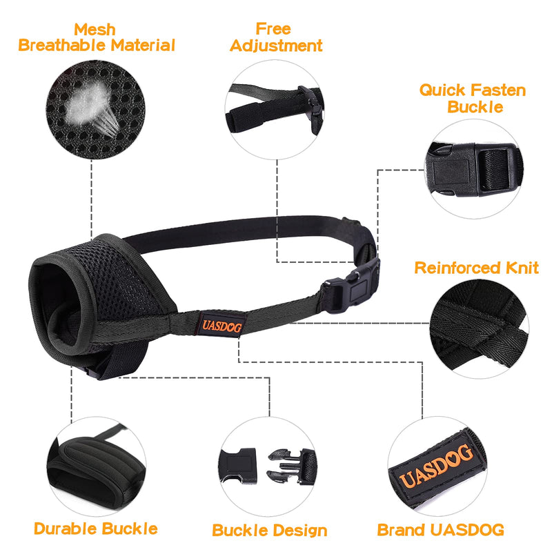 UASDOG Dog Muzzle, Soft Muzzles for Small Medium Large Dogs, Puppy Dog Mouth Cover Guard to Prevent Biting Barking and Chewing, Comfortable Soft Fabric and Adjustable Strap, Fit and Stay on Well S Black - PawsPlanet Australia