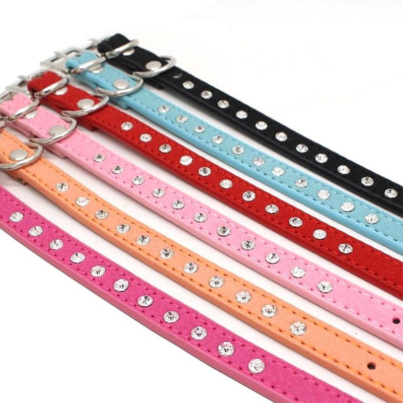 [Australia] - Dogs Kingdom 10"-16.5" Total Length Suede Skin Jeweled Rhinestones Pet Dog Collar Sparkly Crystal Diamonds Studded Leather Puppy Dog Cat Collar S Purple 