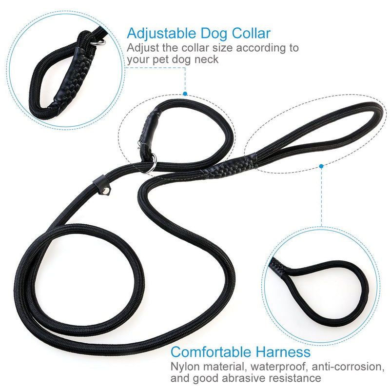 UEETEK Durable Pet Dog Nylon Adjustable Loop Training Leash Slip Lead Traction Rope 1.5m (Black) - PawsPlanet Australia